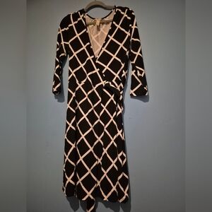 Banana Republic Black and White Windowpane Wrap Midi Dress